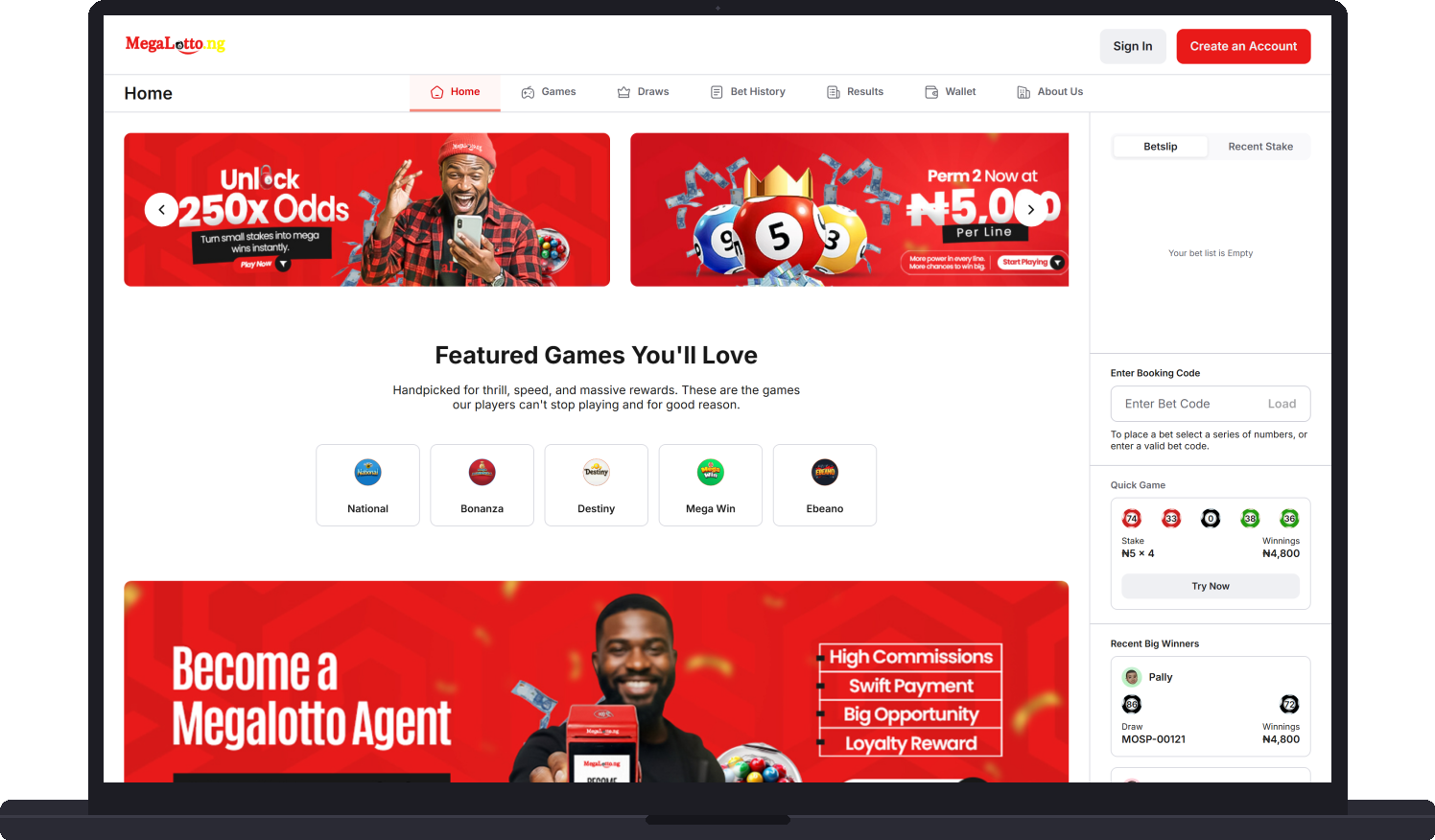 Mega Lotto on desktop